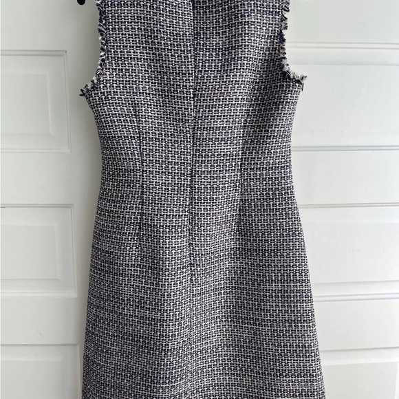 banana republic tweed dress W Fringe Sz 6 small blue white shimmer - Picture 2 of 3